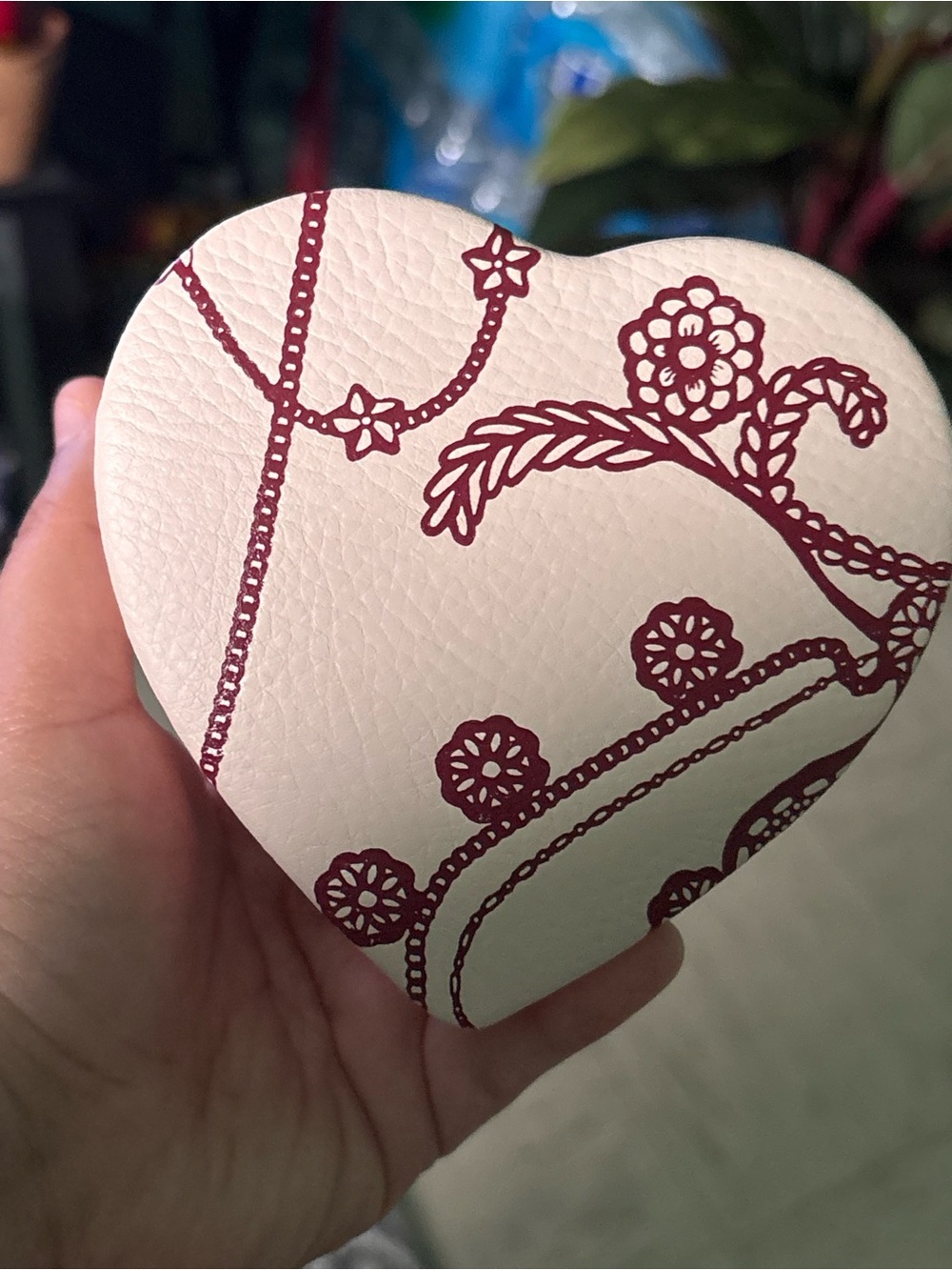Pandora Heart-Shaped Trinket Box in Cream and Burgundy